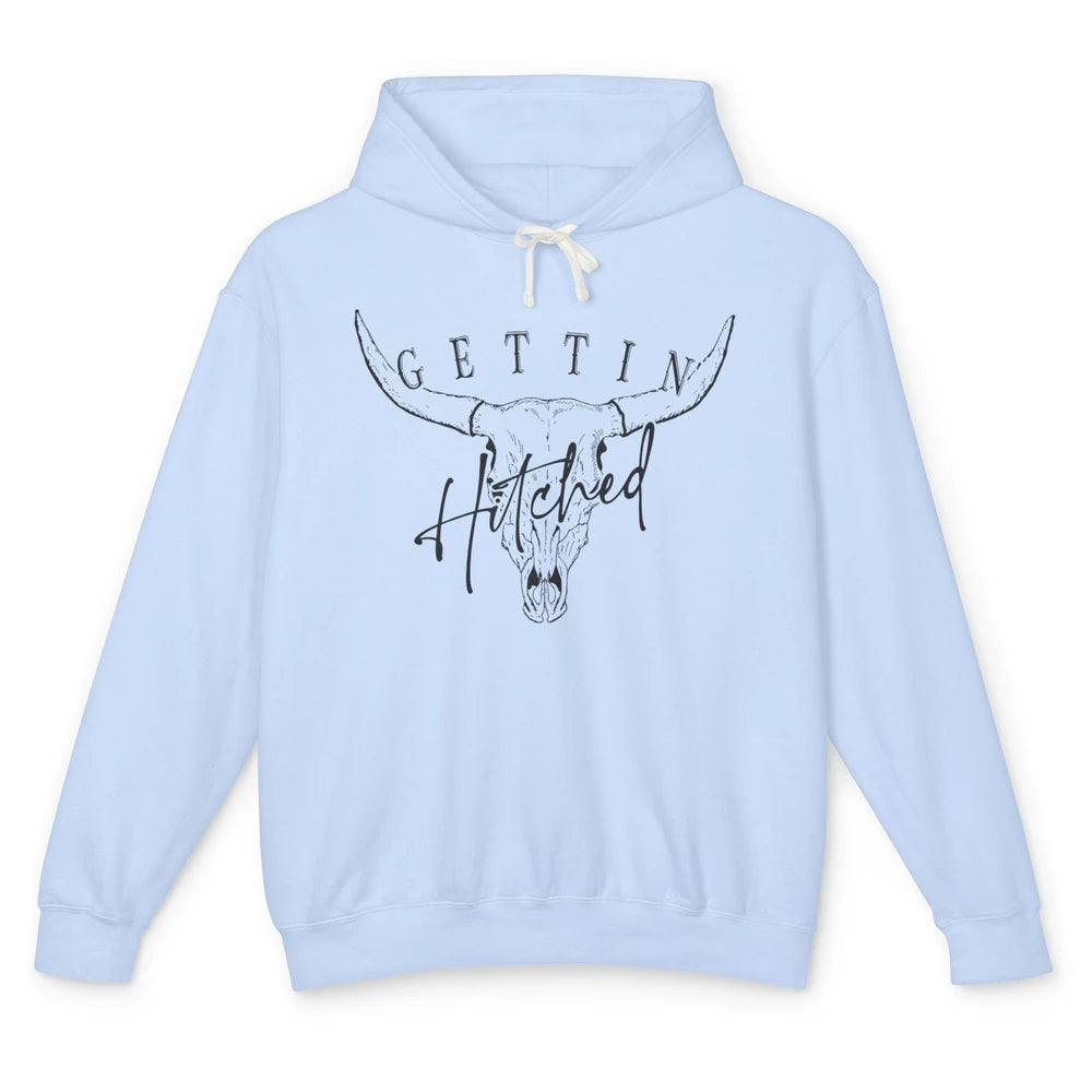 Getting Hitched Rowdy Cow Skull Western Bachelorette Bride Unisex Lightweight Hoodie