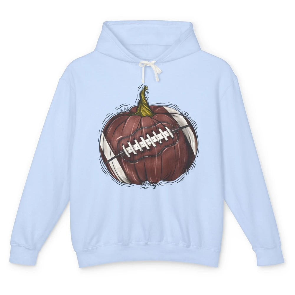 Football Pumpkin Tis The Season Fall Leaves Autumn Halloween Unisex Lightweight Hoodie