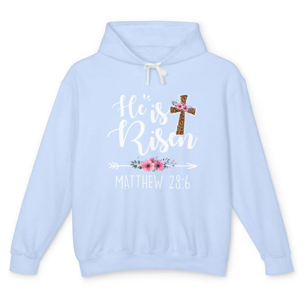 He is Risen Floral Leopard Vintage Cross Happy Easter Day Unisex Lightweight Hoodie