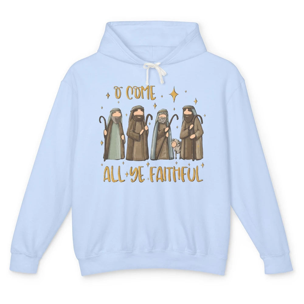 Retro Christmas O Come All Ye Faithful Christian Jesus Faith Unisex Lightweight Hoodie