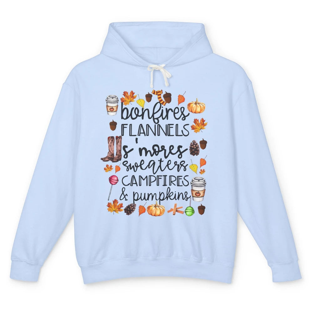 Fall Stuff Pumpkins Falling Leaves Campfire Halloween Autumn Unisex Lightweight Hoodie