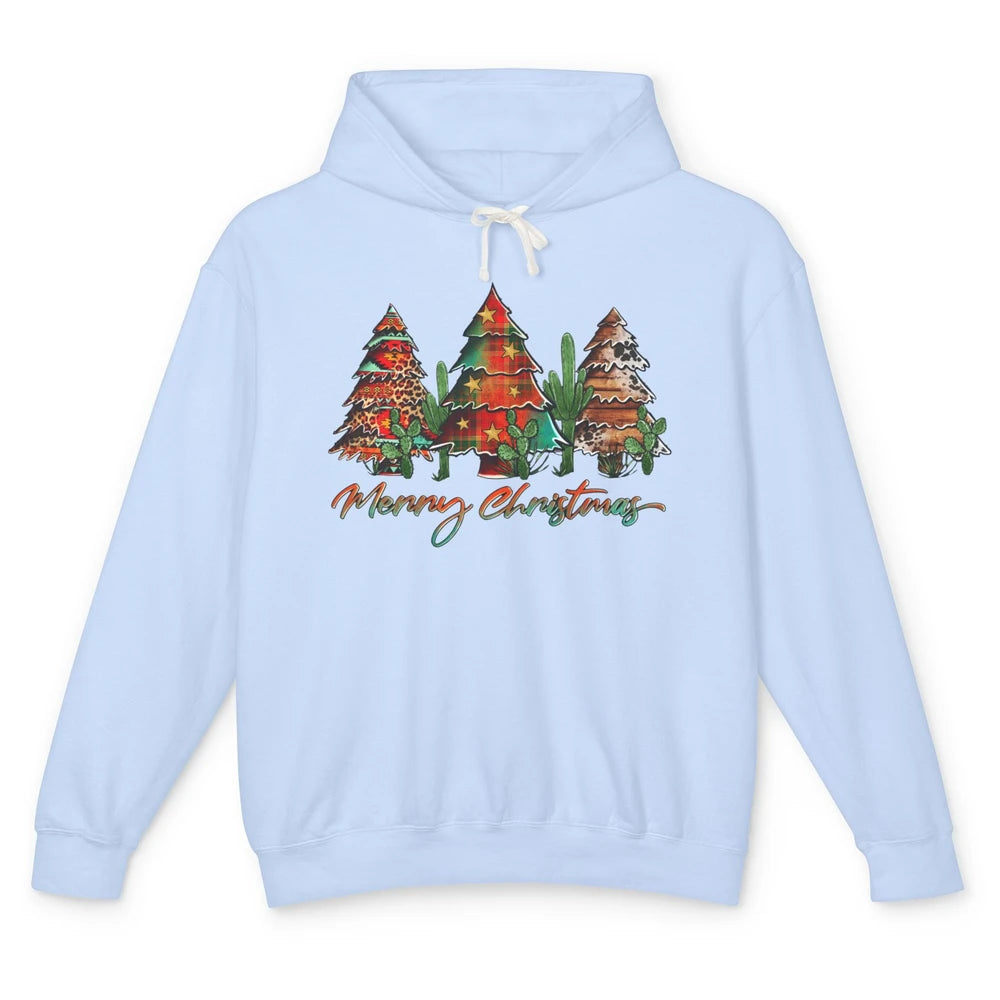 Merry Christmas Tree Western Christmas Desert Cactus Leopard Unisex Lightweight Hoodie