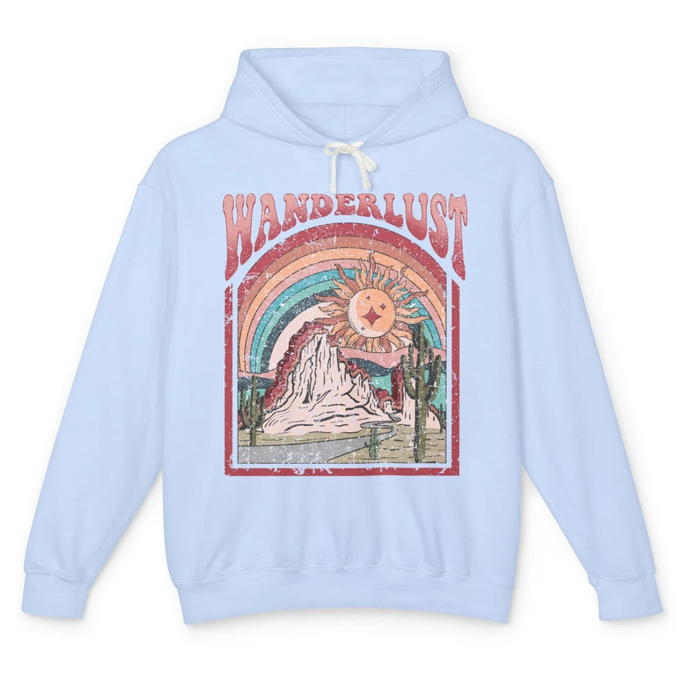 Retro Wanderlust Desert Cactus Wander Boho Adventure Western Unisex Lightweight Hoodie