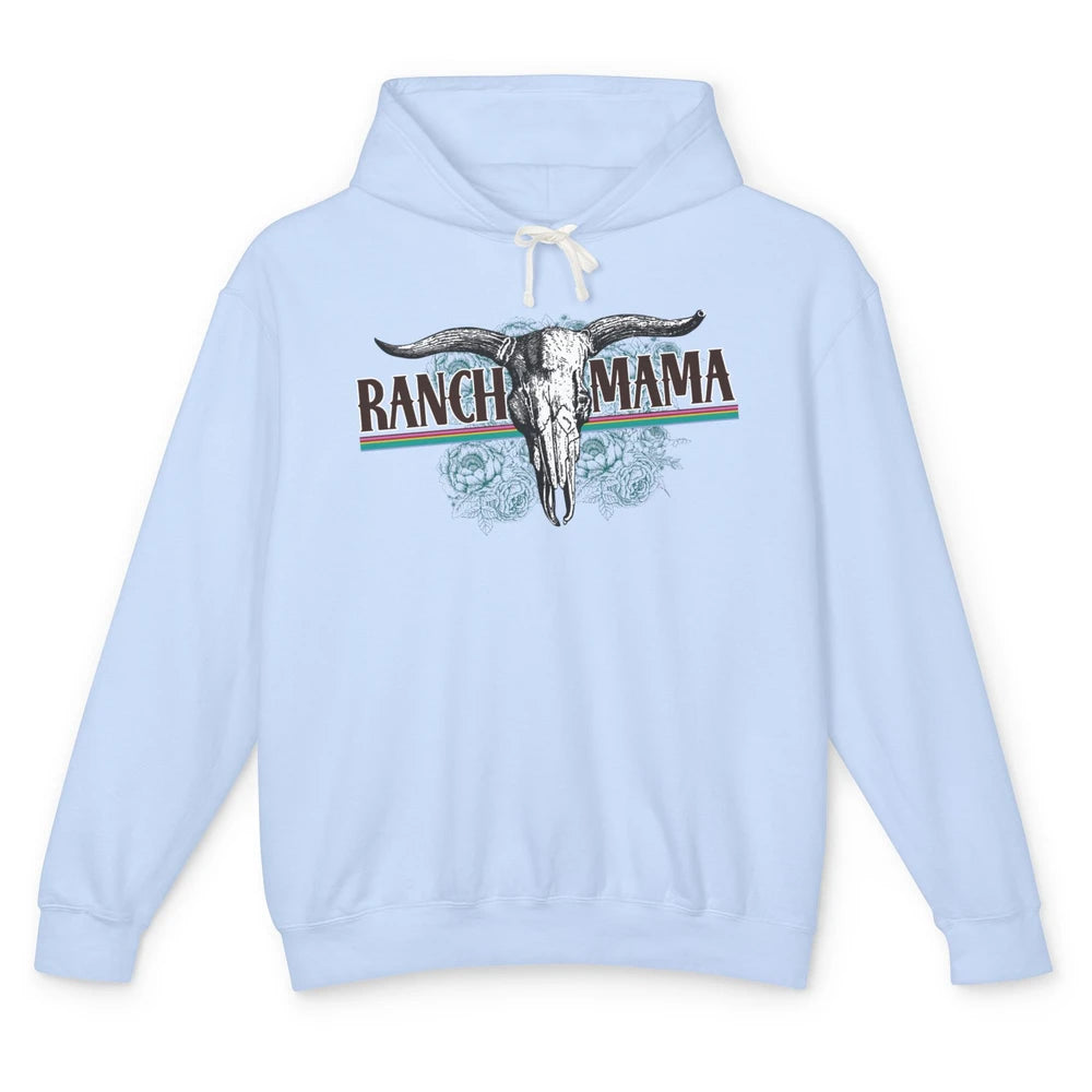Retro Ranch Mama Highland Cow Skull Western Country Cowboy Unisex Lightweight Hoodie