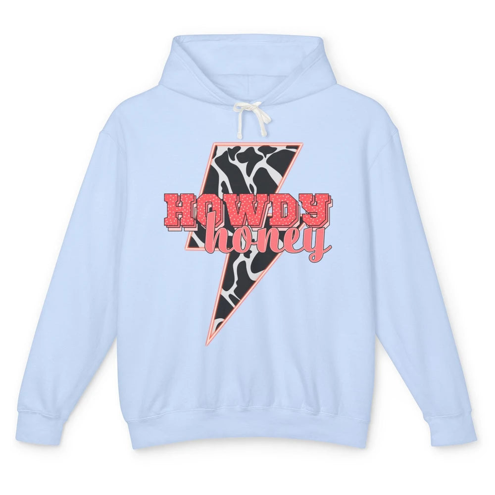 Desert Lightning Bolt Howdy Honey Cow Print Western Cowgirls Unisex Lightweight Hoodie