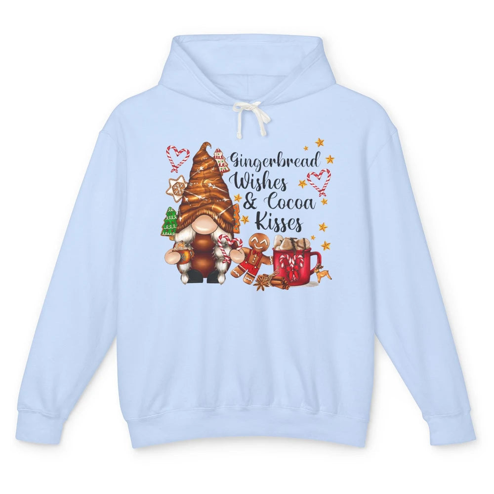 Retro Christmas Gnome Gingerbread Wishes and Cocoa Kisses Unisex Lightweight Hoodie