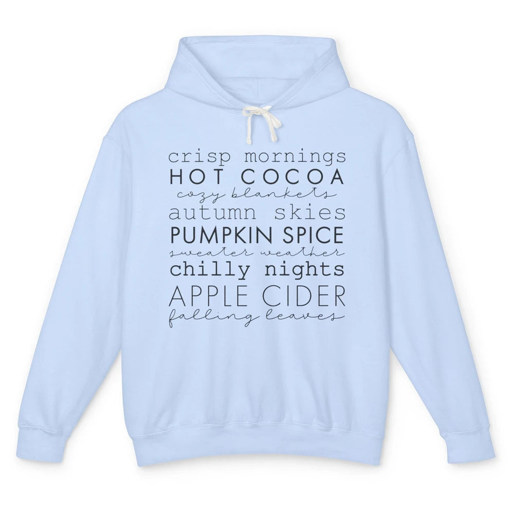 Fall Gift Sweater Weather Apple Cider Falling Leaves Autumn Unisex Lightweight Hoodie
