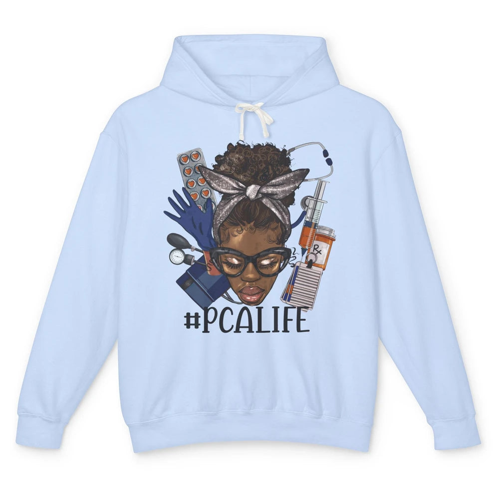 Afro Messy Bun Glasses PCA Life Patient Care Assistant Nurse Unisex Lightweight Hoodie