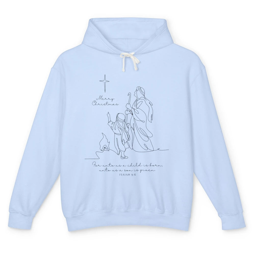 Merry Christmas Unto Us Child Is Born Christian Bible Verse Unisex Lightweight Hoodie
