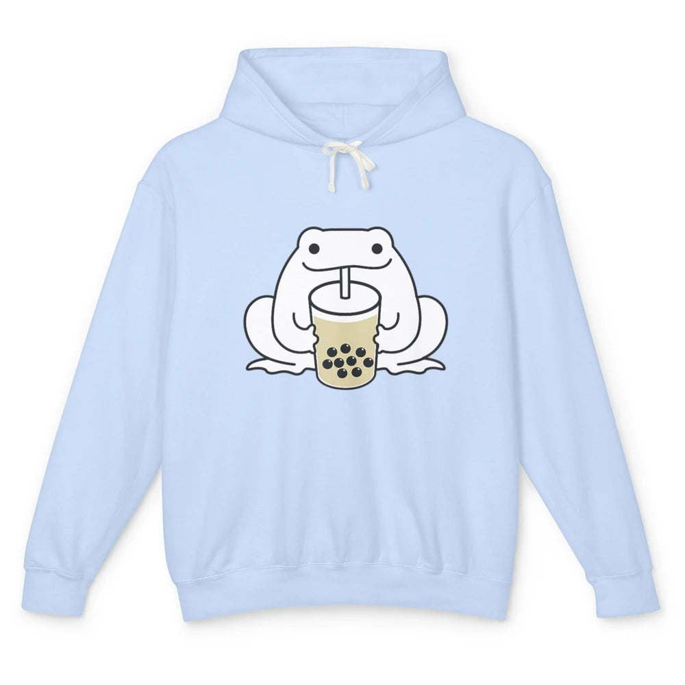 Funny Frog Drinking Boba Bubble Milk Tea Holiday Frog Kawaii Unisex Lightweight Hoodie