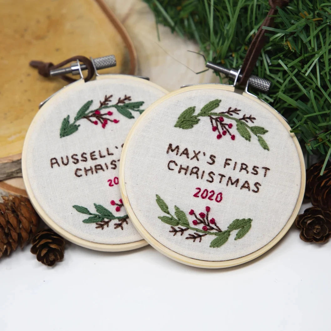 Baby’s First Christmas Hand Embroidered Ornament - Personalized Christmas Gifts - Custom Newborn Keepsakes