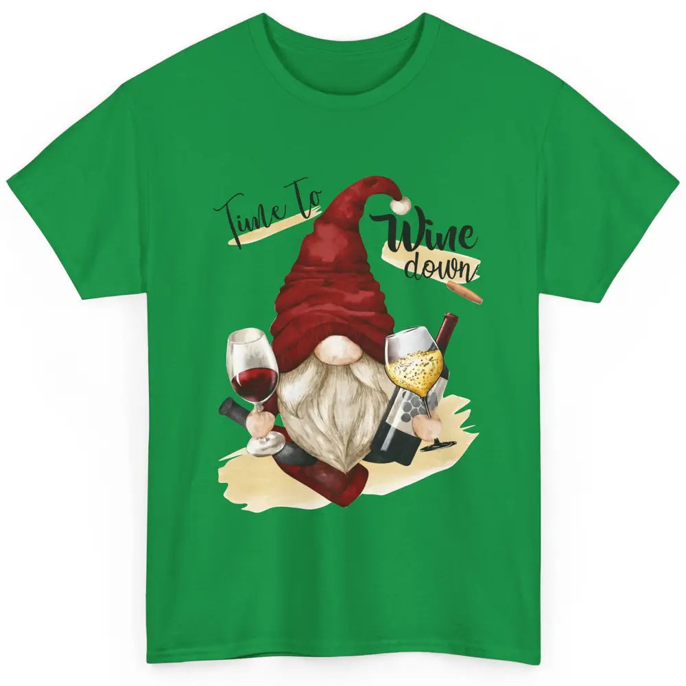 Christmas Gnome Wine It's Time to Wine Down Winter Holiday Classic Unisex T-Shirt