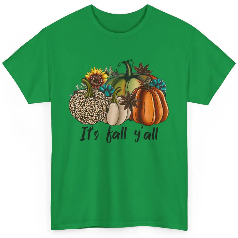 Leopard Pumpkin It's Fall Yall Fall Leaves Western Autumn Classic Unisex T-Shirt