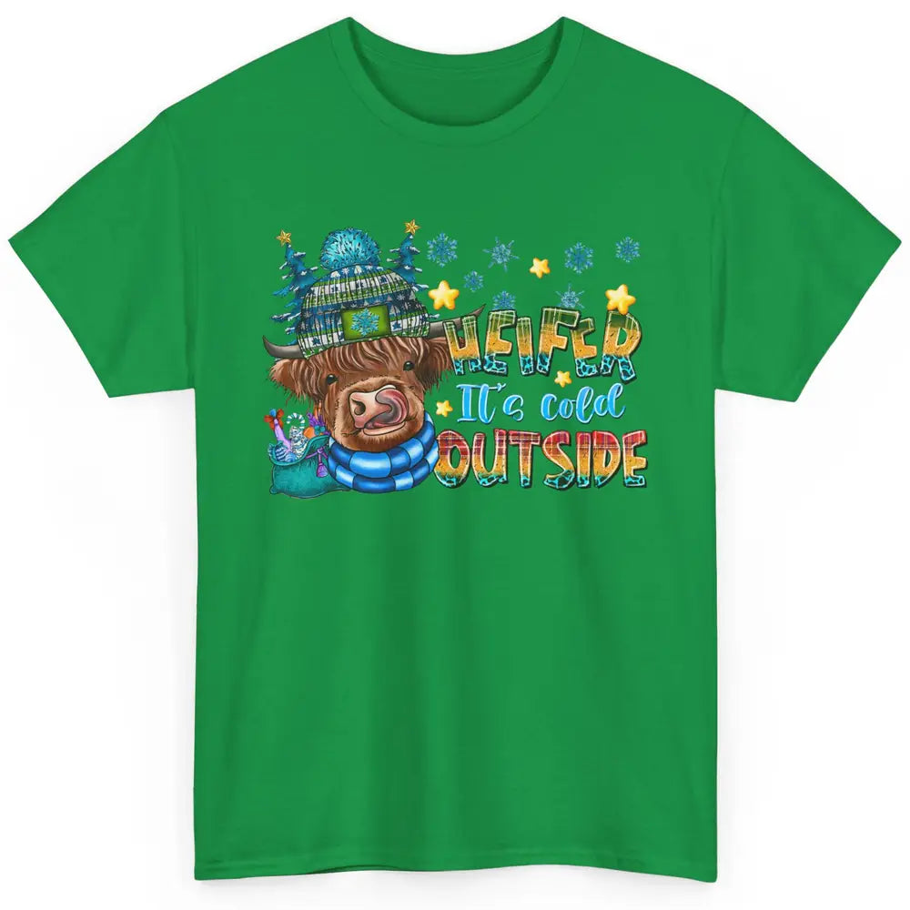 Retro Christmas Highland Cow Heifer It's Cold Outside Winter Classic Unisex T-Shirt