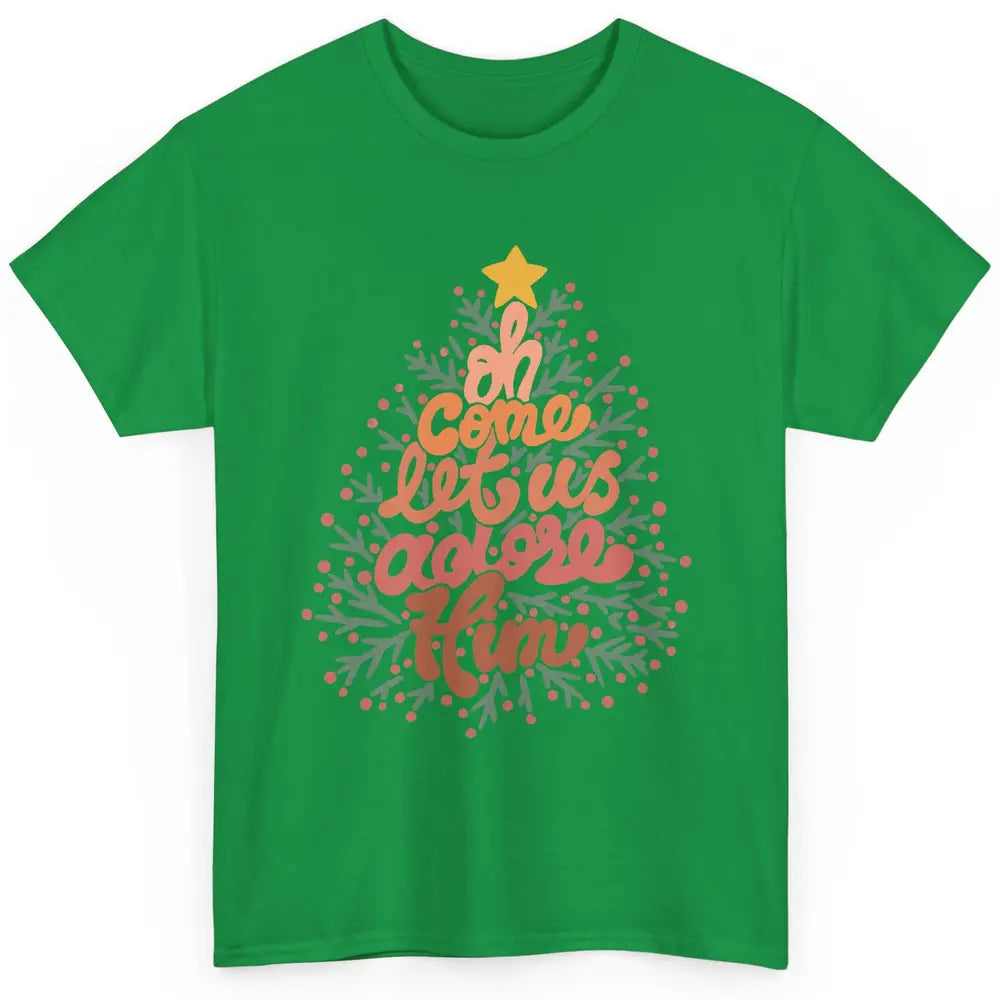 Retro Christmas Tree Oh Come Let Us Adore Him Groovy Xmas Classic Unisex T-Shirt