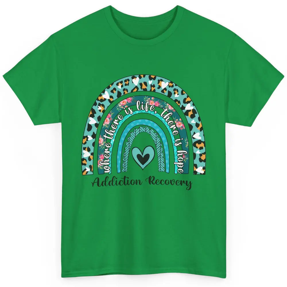 Addiction Recovery Awareness Rainbow Ribbon Blue Leopard Classic Unisex T-Shirt