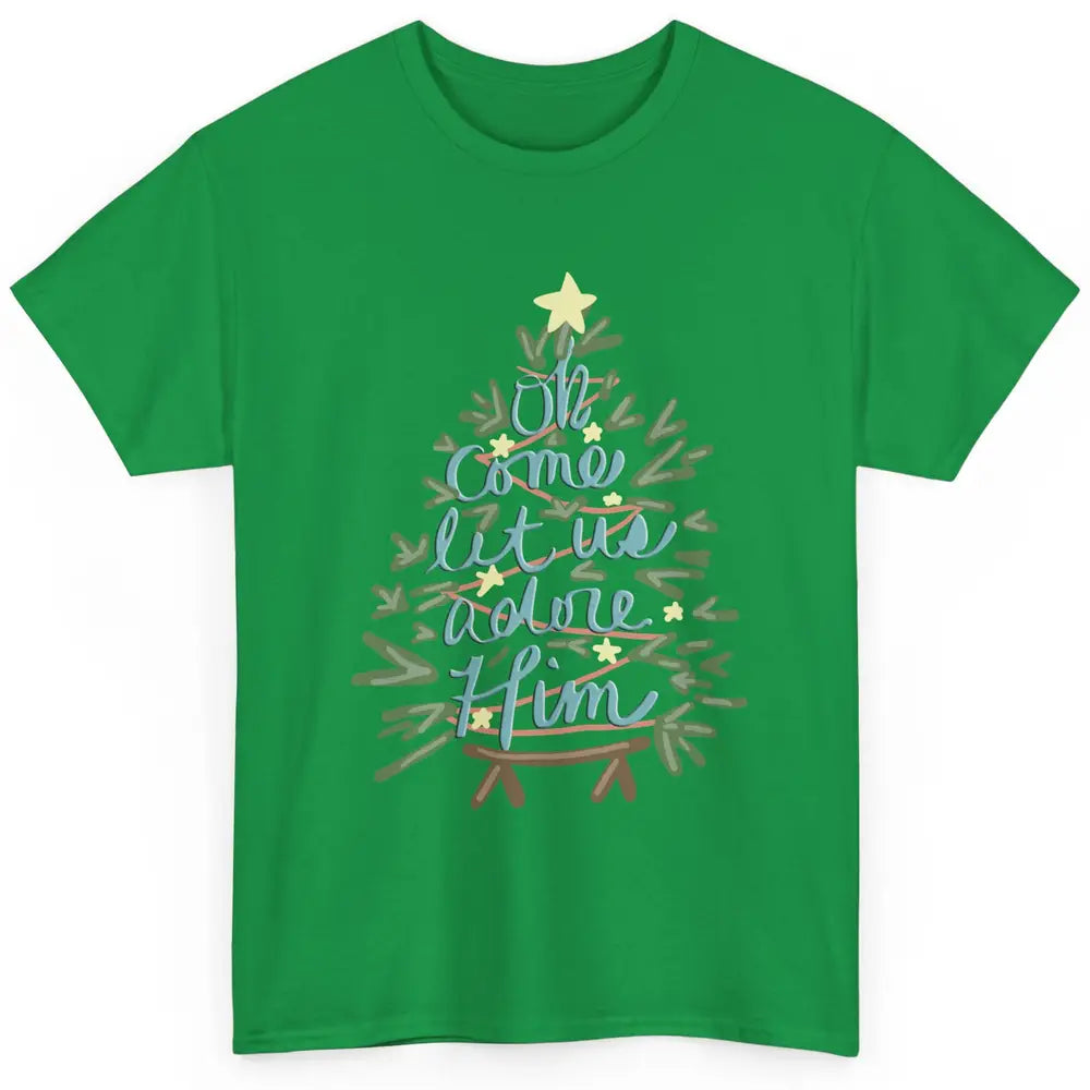 Retro Christmas Tree Oh Come Let Us Adore Him Groovy Xmas Classic Unisex T-Shirt