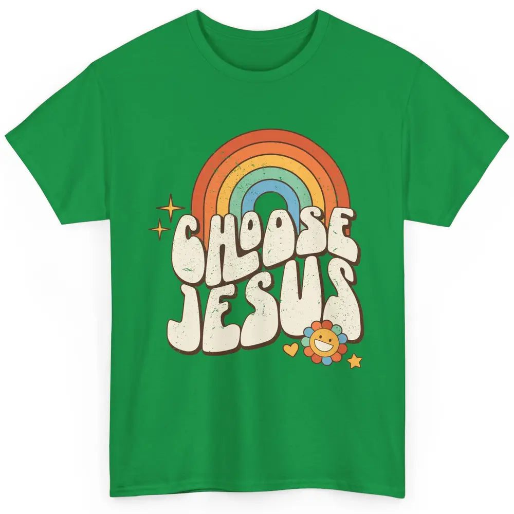 Retro Rainbow Groovy Choose Jesus Christian Religious Classic Unisex T-Shirt