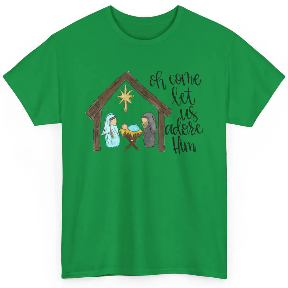 Retro Christmas Church Oh Come Let Us Adore Him Hand Drawing Classic Unisex T-Shirt