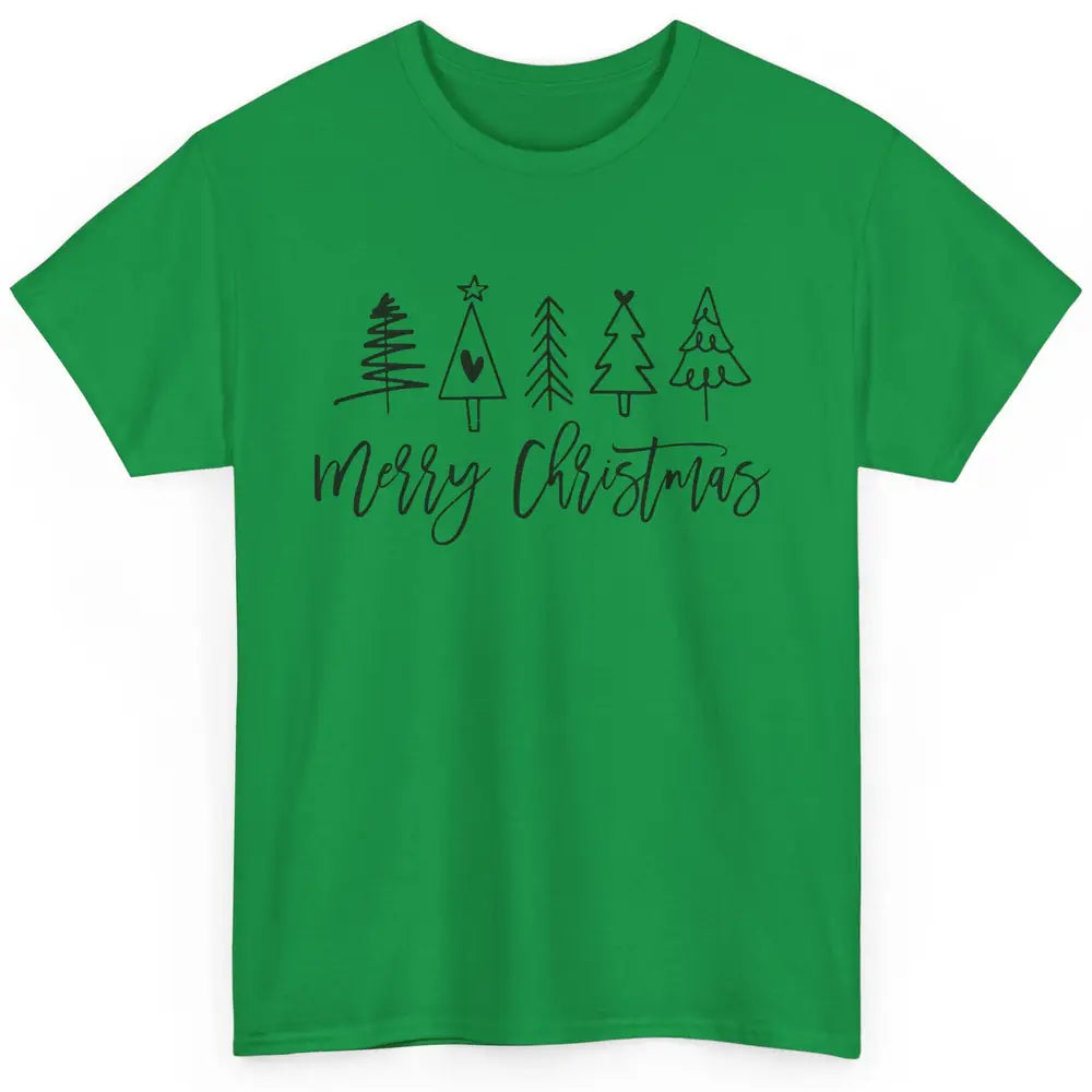 Merry Christmas Tree Heart Doodle Drawing Christmas Costume Classic Unisex T-Shirt