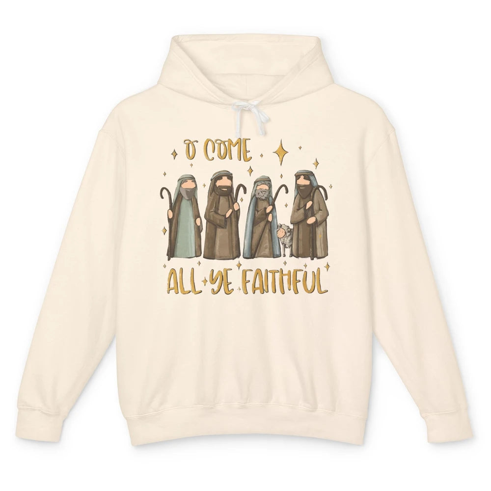 Retro Christmas O Come All Ye Faithful Christian Jesus Faith Unisex Lightweight Hoodie