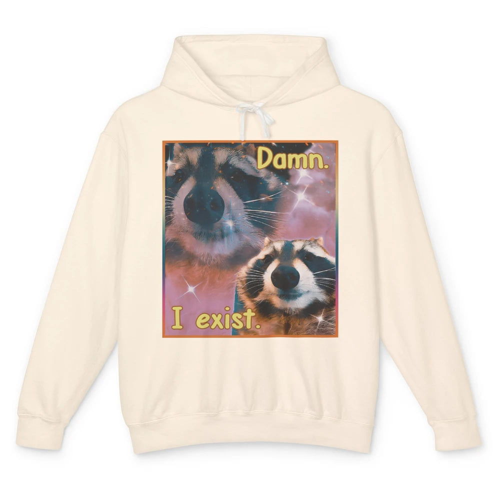 Funny Raccoon Damn I Exist Existential Jokes Opossums Lovers Unisex Lightweight Hoodie