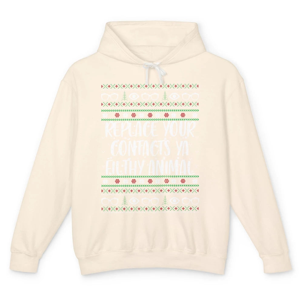 Optometry Christmas Tree Eyeglasses Replace Ya Contacts Ugly Unisex Lightweight Hoodie