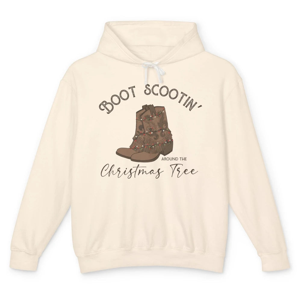 Retro Cowboy Boots Scootin' Around Christmas Tree Western Unisex Lightweight Hoodie