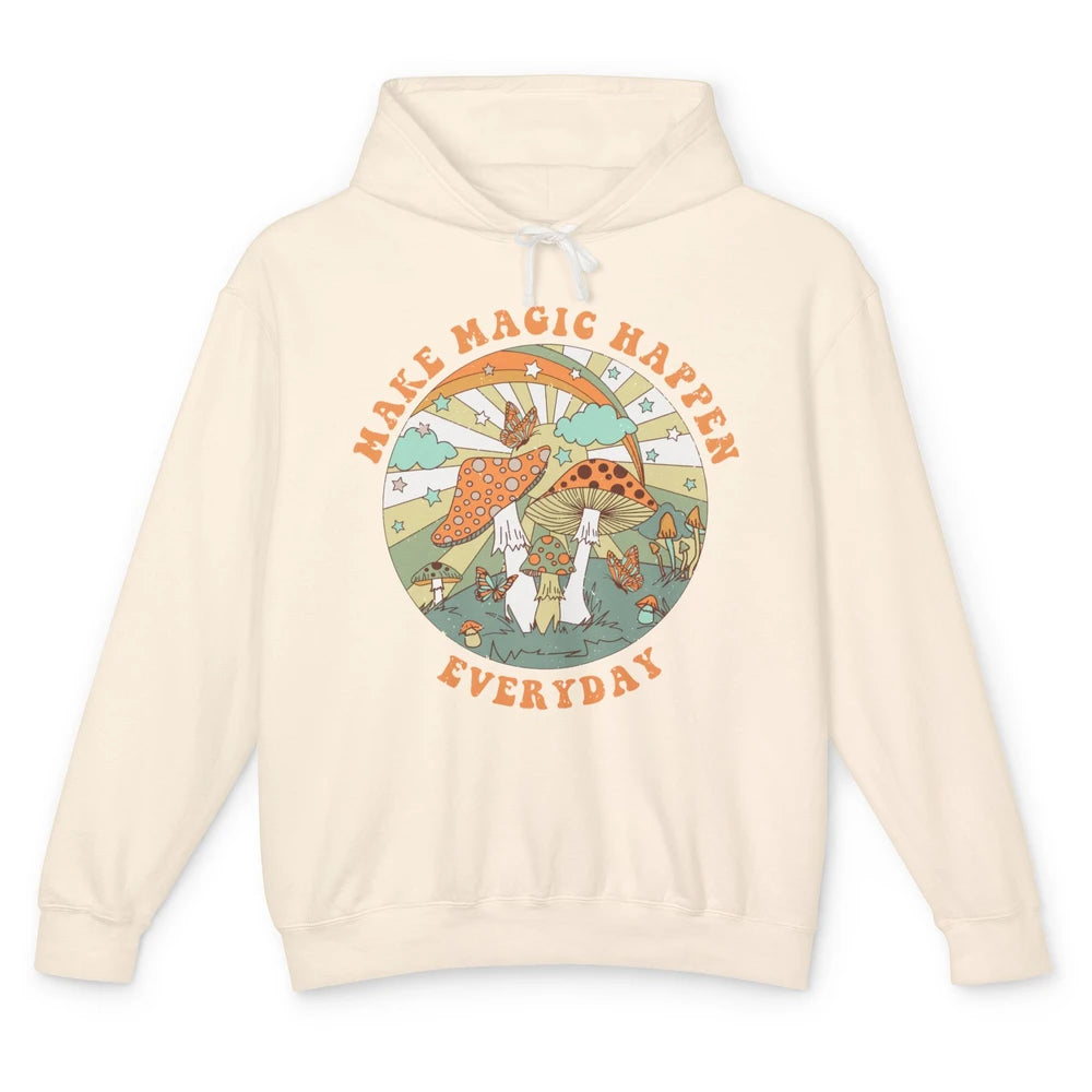 Retro Groovy Make Magic Happen Mushroom Hippie Botanical Unisex Lightweight Hoodie