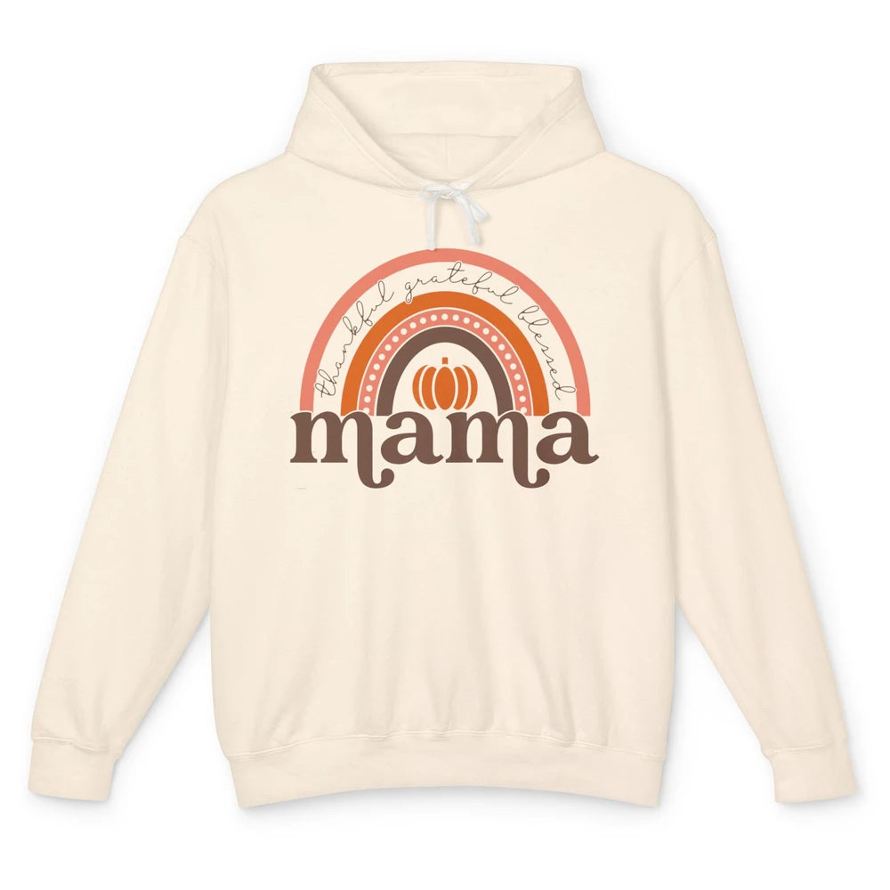 Pumpkin Rainbow Thankful Grateful Blessed Mama Thanksgiving Unisex Lightweight Hoodie