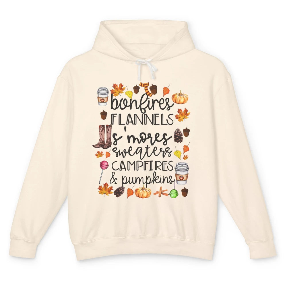 Fall Stuff Pumpkins Falling Leaves Campfire Halloween Autumn Unisex Lightweight Hoodie