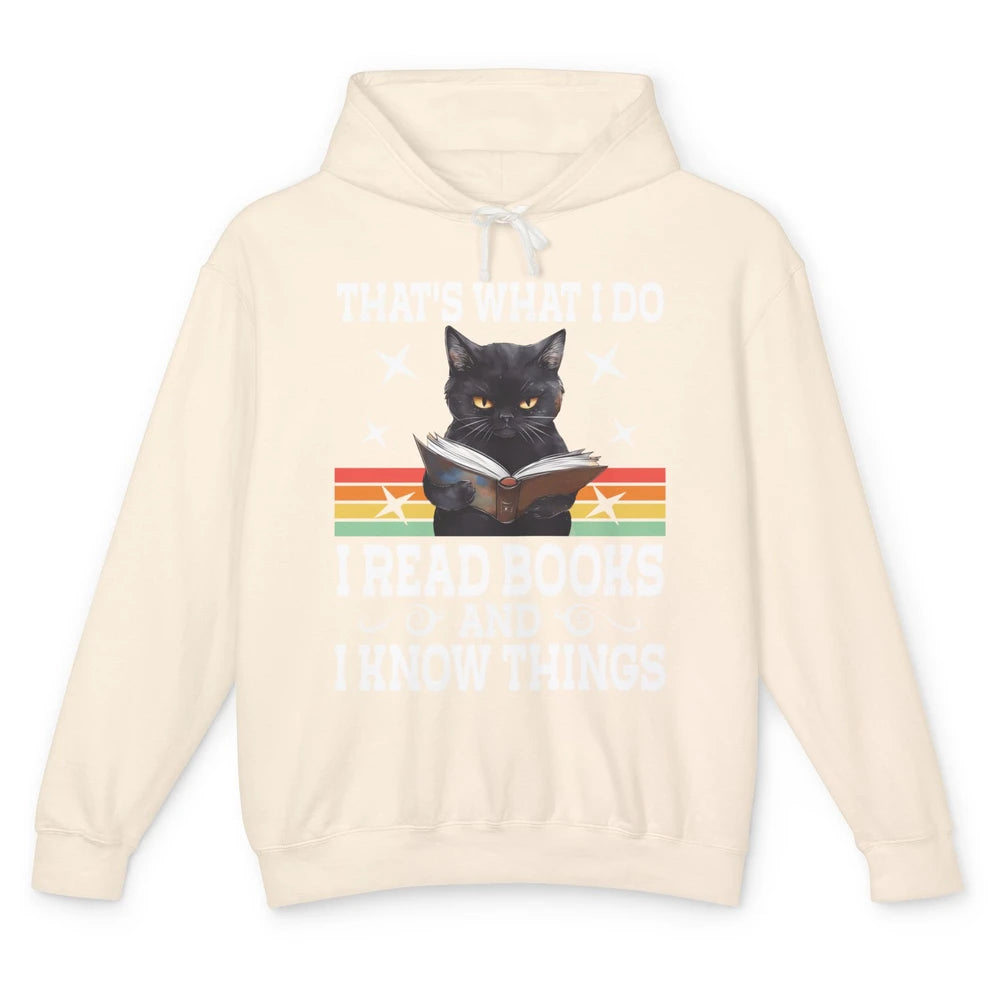 Retro Cat Books The Reader Black Cat Reading Books Bookish Bookworm Kitten Unisex Lightweight Hoodie