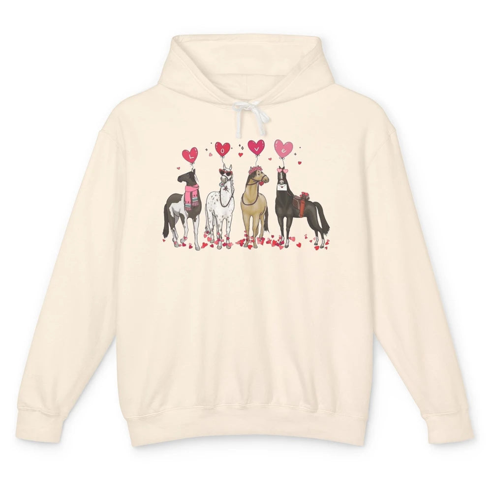 Cute Horse Valentine's Day Horses Cowgirl Rodeo Howdy Western Country Heart Love Balloon Unisex Lightweight Hoodie