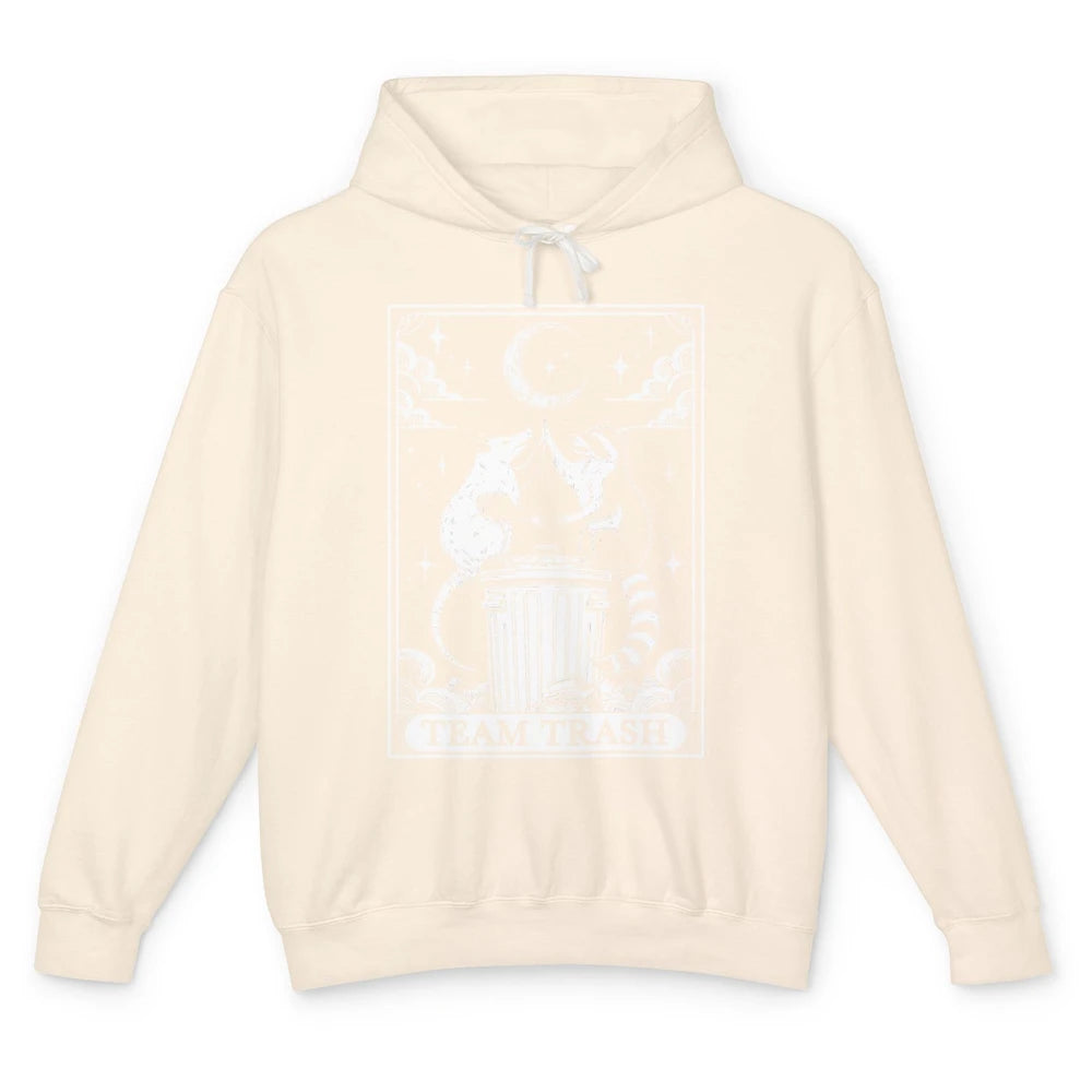 Tarot Card Vintage Team Trash Crescent Moon Opossum Panda Raccoon Gothic Trashy Sarcastic Unisex Lightweight Hoodie