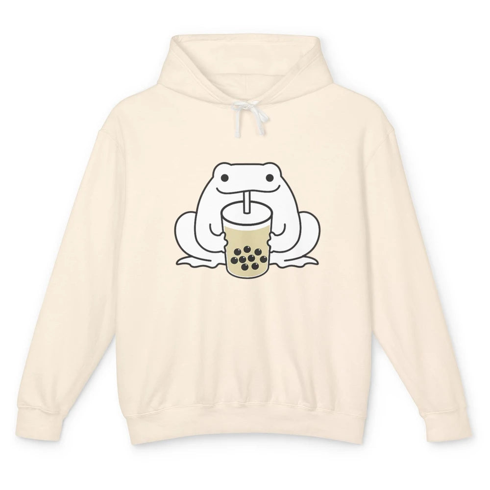 Funny Frog Drinking Boba Bubble Milk Tea Holiday Frog Kawaii Unisex Lightweight Hoodie