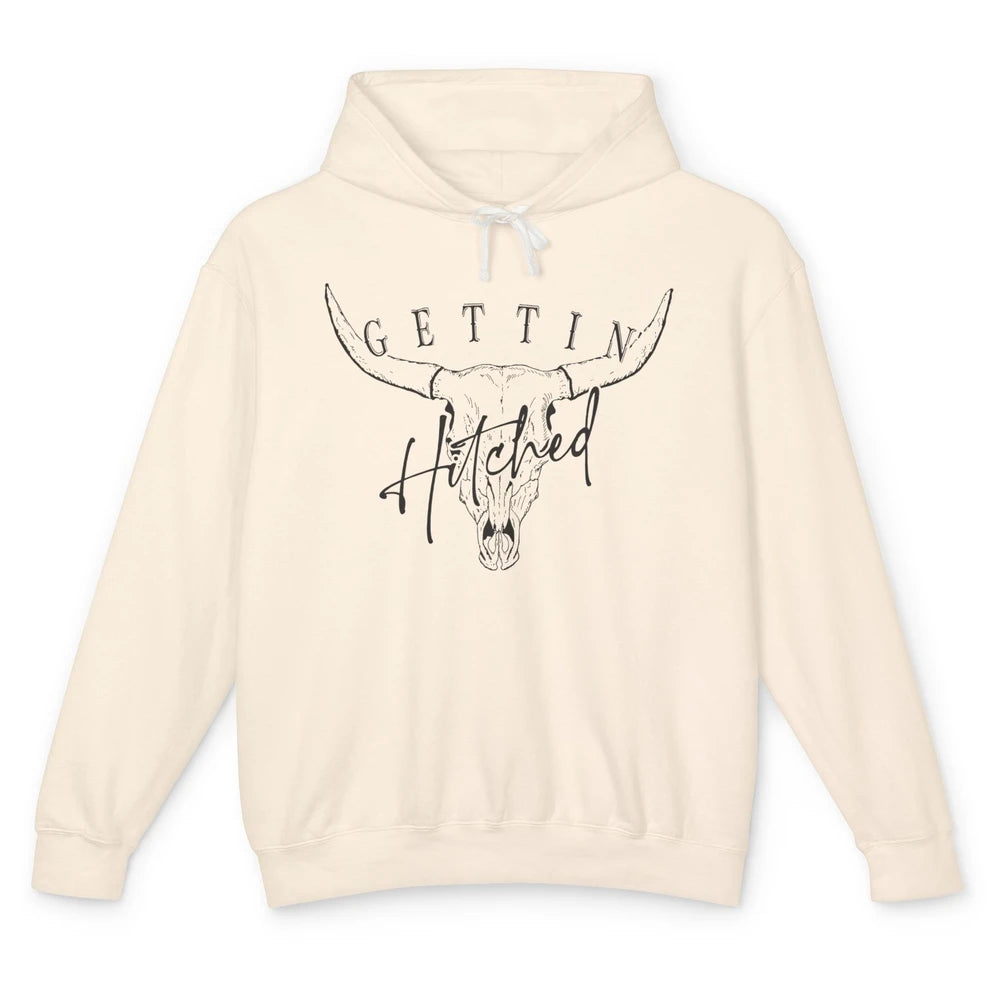 Getting Hitched Rowdy Cow Skull Western Bachelorette Bride Unisex Lightweight Hoodie