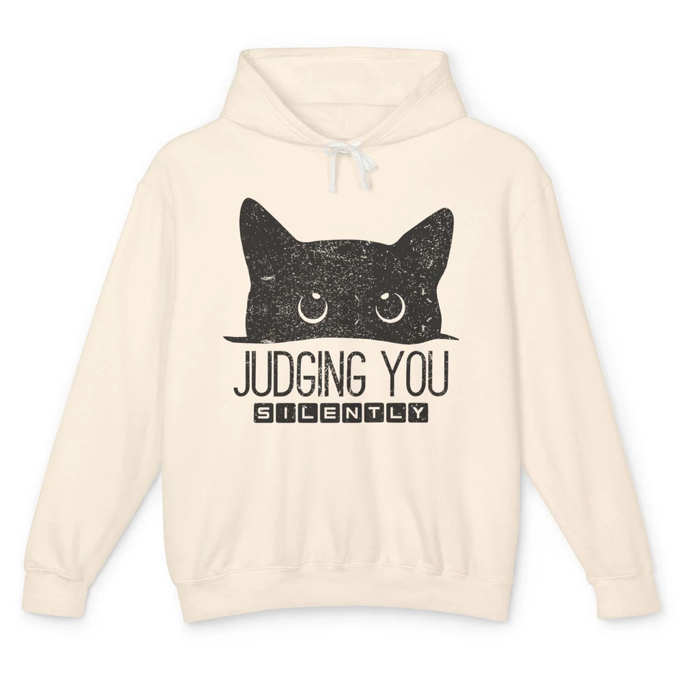 Funny Black Cat Judging You Silently Sarcastic Cat Mom Gift Unisex Lightweight Hoodie