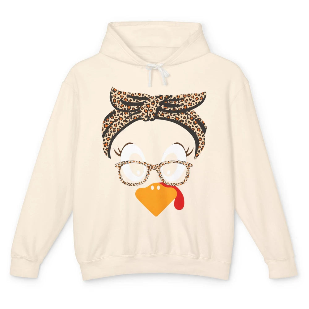 Cute Turkey Mom Leopard Glasses Thanksgiving Fall Turkey Day Unisex Lightweight Hoodie