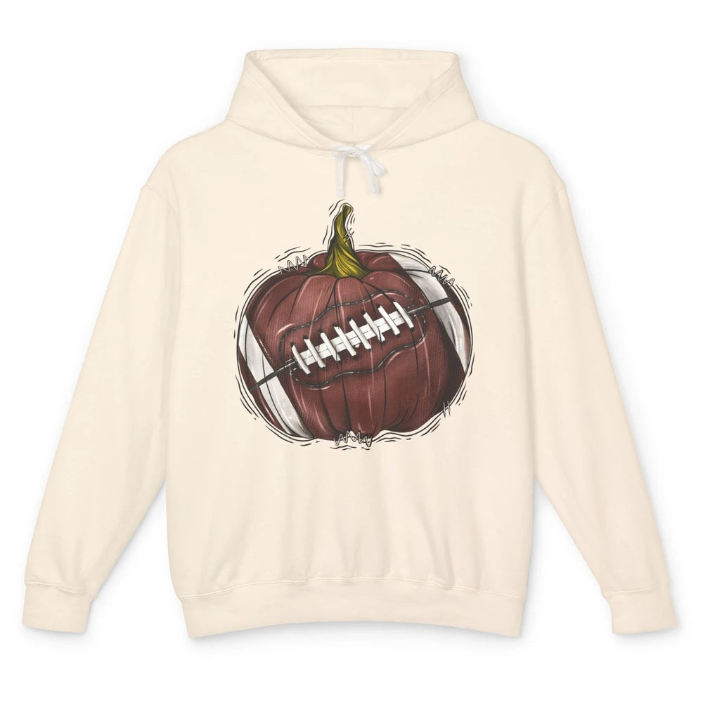 Football Pumpkin Tis The Season Fall Leaves Autumn Halloween Unisex Lightweight Hoodie