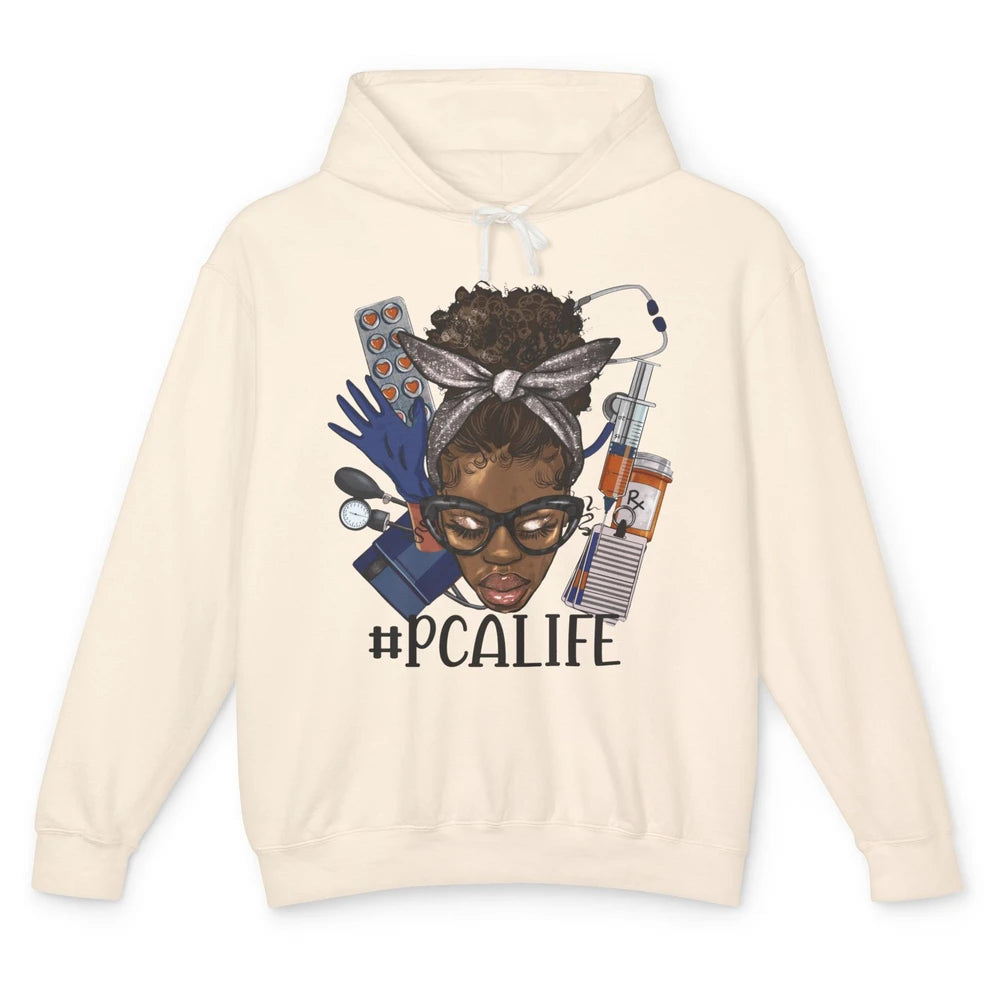 Afro Messy Bun Glasses PCA Life Patient Care Assistant Nurse Unisex Lightweight Hoodie