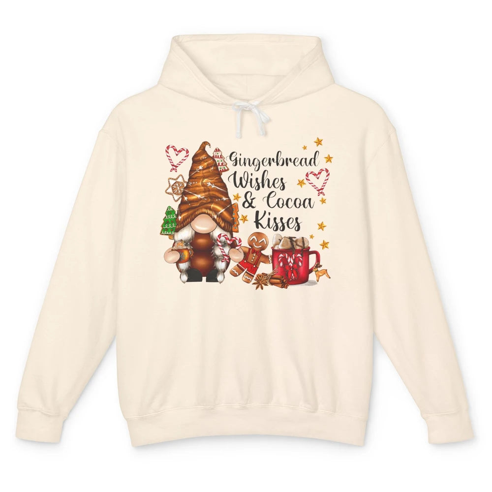Retro Christmas Gnome Gingerbread Wishes and Cocoa Kisses Unisex Lightweight Hoodie