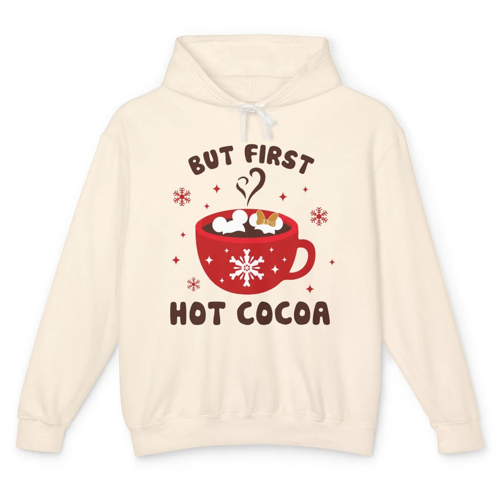 Christmas Coffee But First Hot Cocoa Family Christmas Winter Unisex Lightweight Hoodie