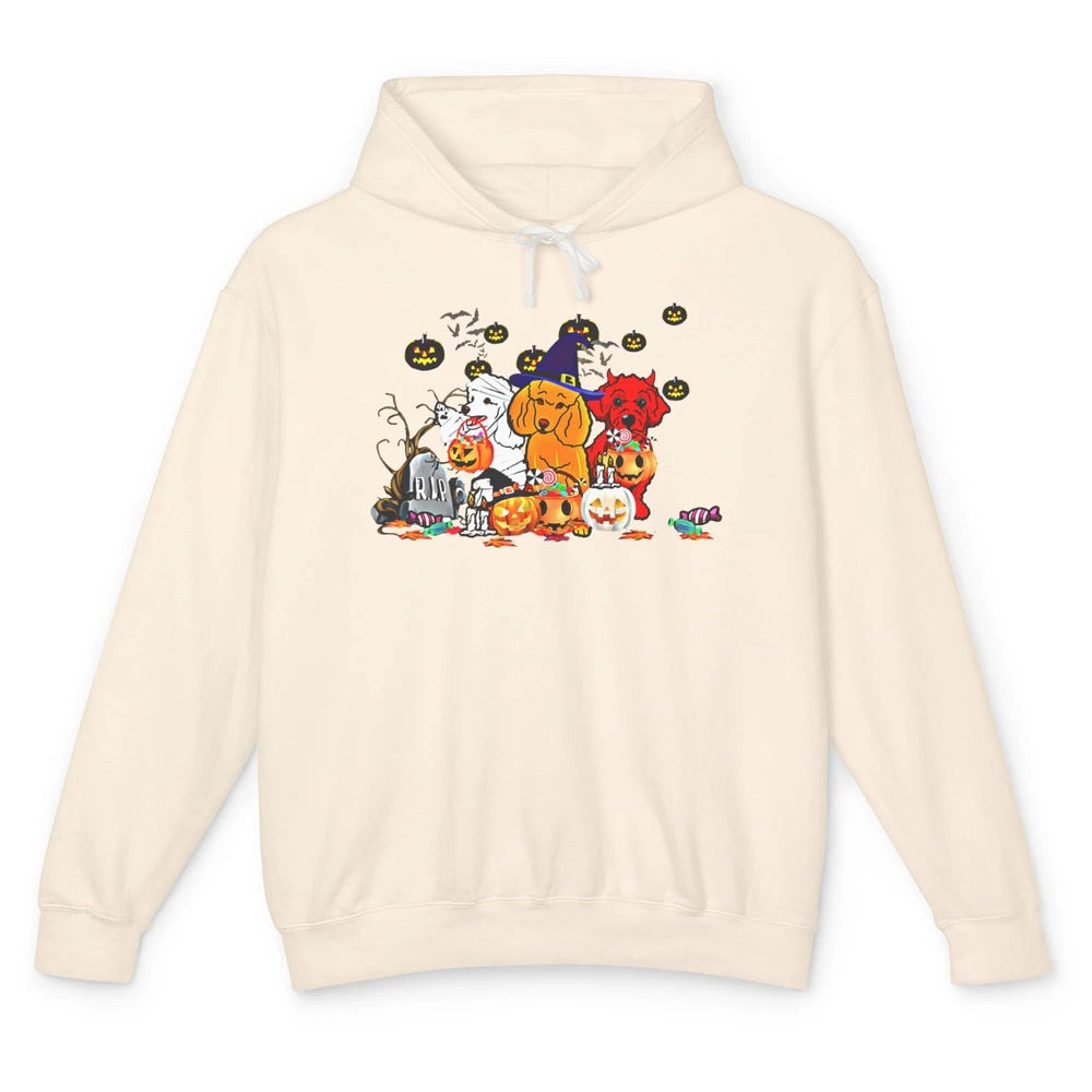 Funny Poodle Dog Mummy Witch Pumpkin Halloween Spooky Season Unisex Lightweight Hoodie