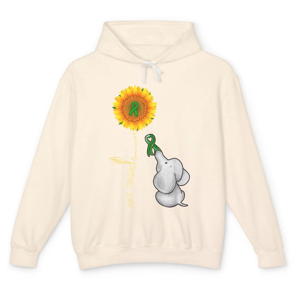 PANS/PANDAS Awareness Green Ribbon Sunflower Baby Elephant Unisex Lightweight Hoodie