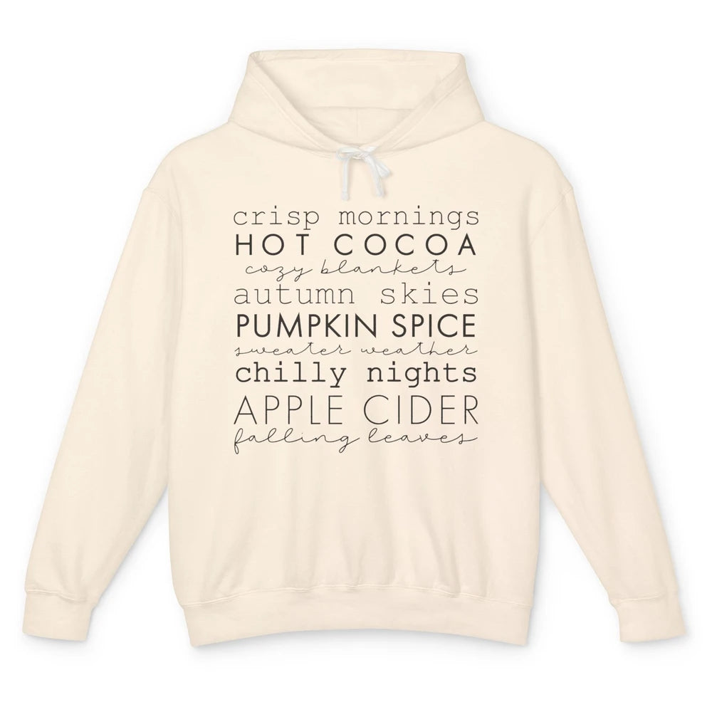 Fall Gift Sweater Weather Apple Cider Falling Leaves Autumn Unisex Lightweight Hoodie
