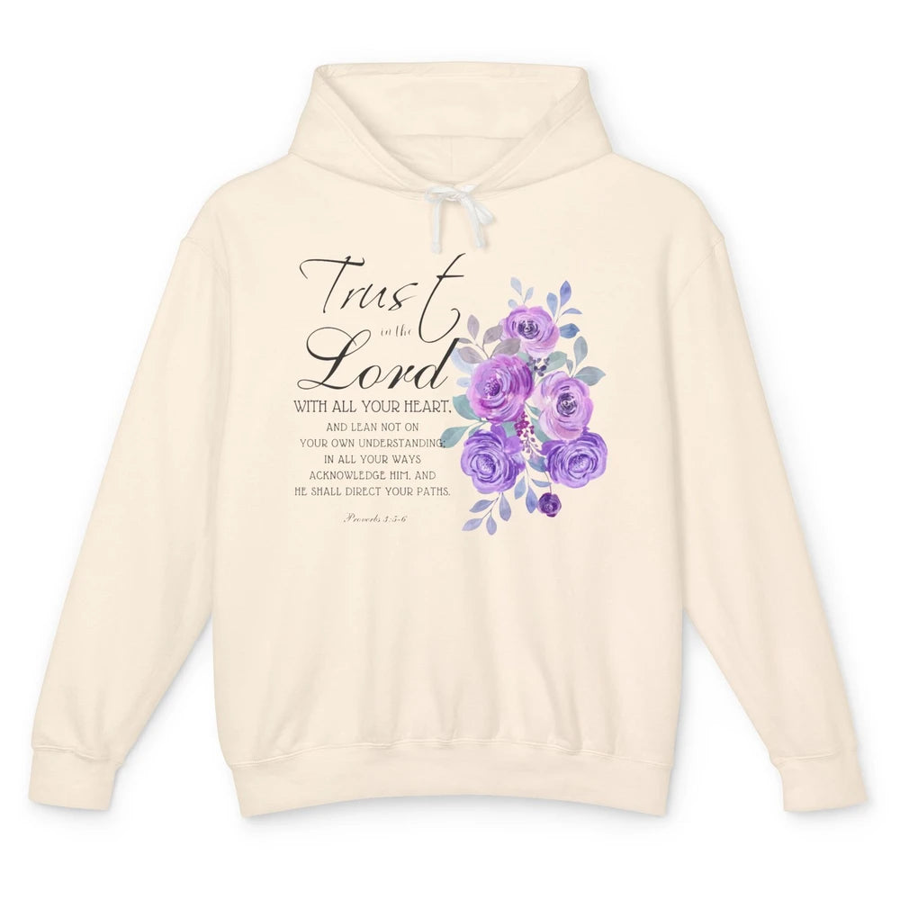 Floral Christian Trust In The Lord With All Heart Religious Unisex Lightweight Hoodie