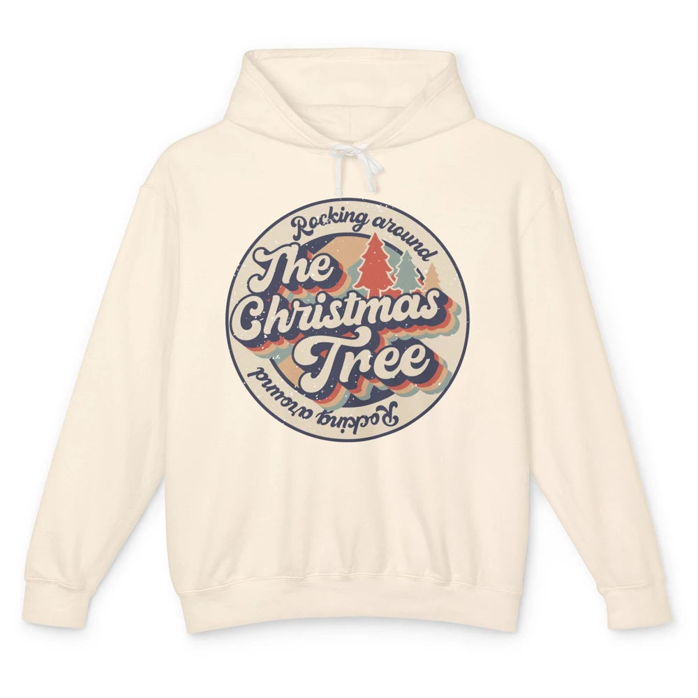 Retro Rocking Around Christmas Tree Merry Christmas Vibes Unisex Lightweight Hoodie