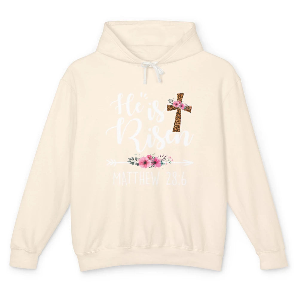 He is Risen Floral Leopard Vintage Cross Happy Easter Day Unisex Lightweight Hoodie