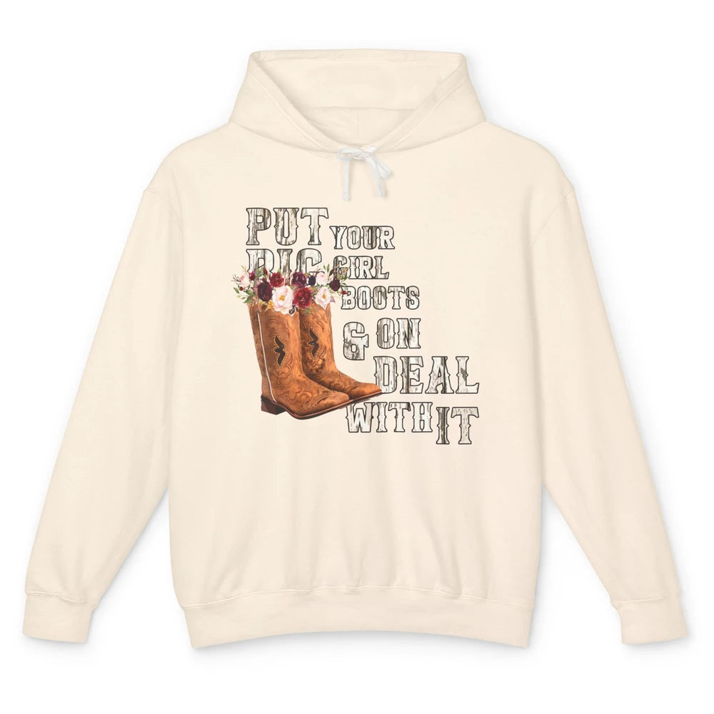 Retro Floral Put Cowgirl Boots On Western Country Cowboy Unisex Lightweight Hoodie