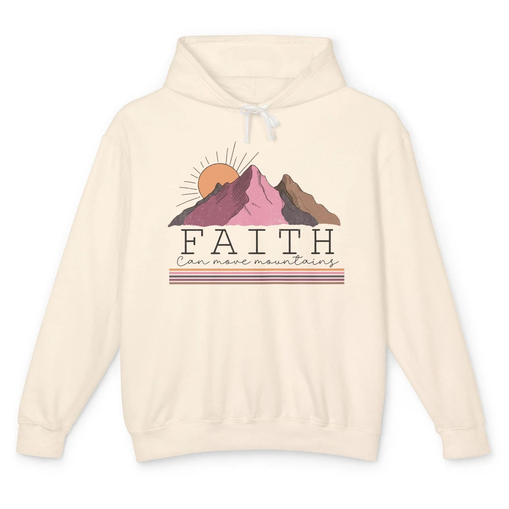 Faith Can Move Mountains Retro Christian Bible Verse Jesus Unisex Lightweight Hoodie